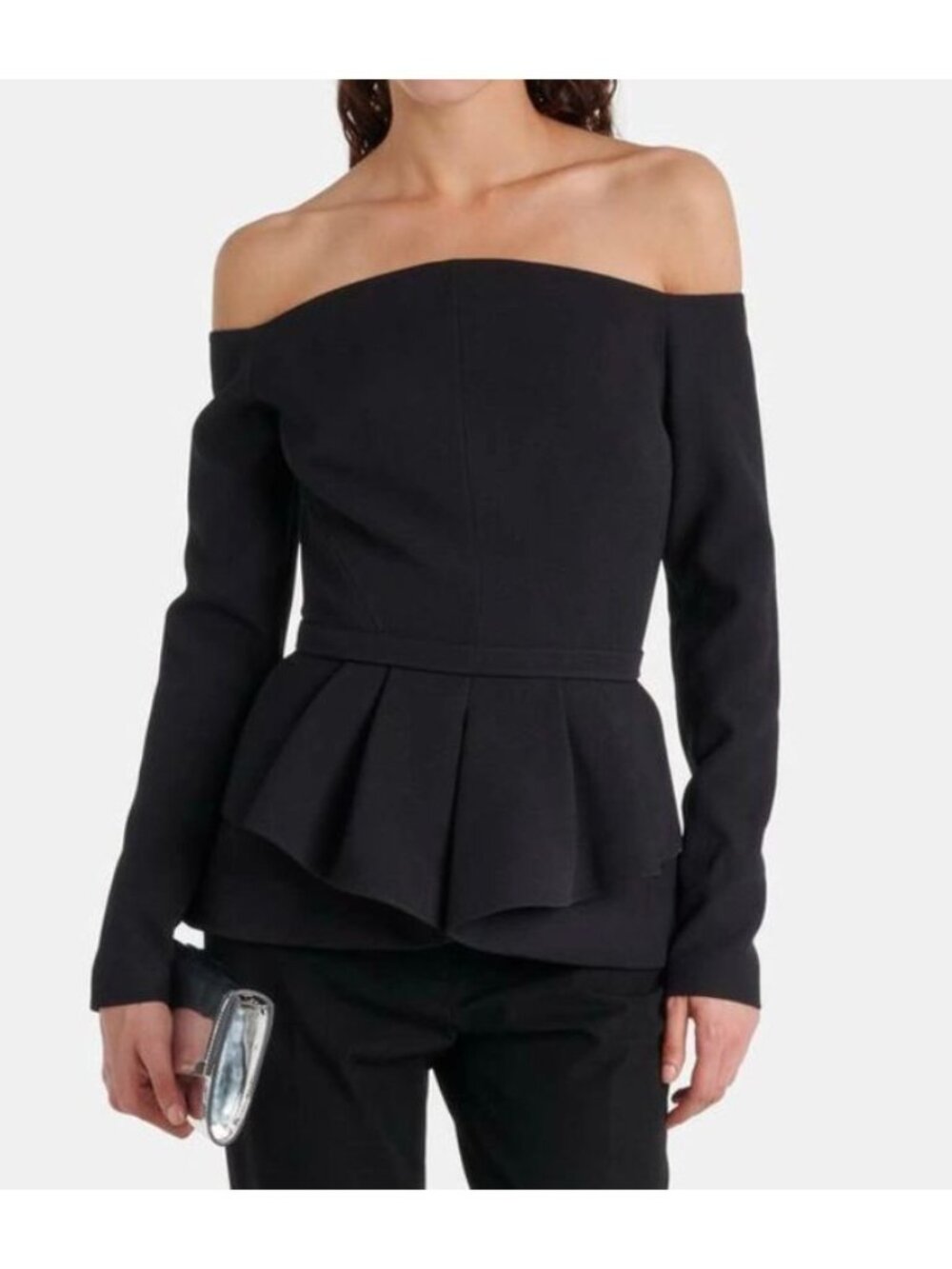 SAFIYAA Brien off-shoulder crêpe peplum top black size 6 US 10 UK